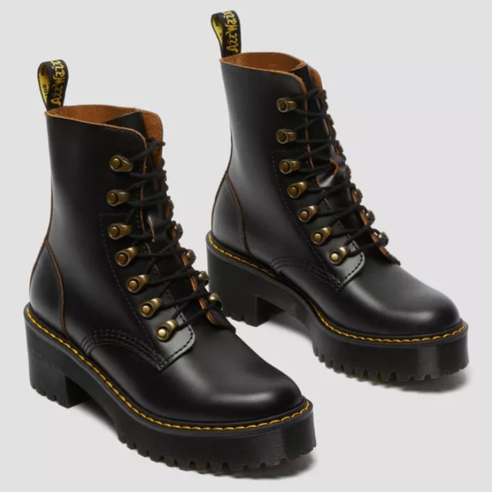 Dr. Martens Leona Platform Lace-up Boots, Black, Women’s 8